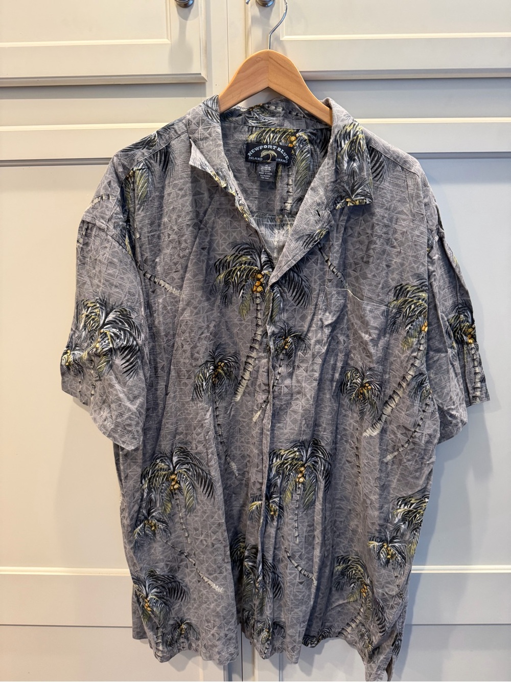 Newport Blue Gray Palm-Print Short-Sleeve Camp Shirt